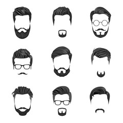 Hipster Hair, Mustaches and Beards. Hipster Style Vector Illustration.
