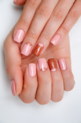 Naklejka premium pink gold manicure on short square nails