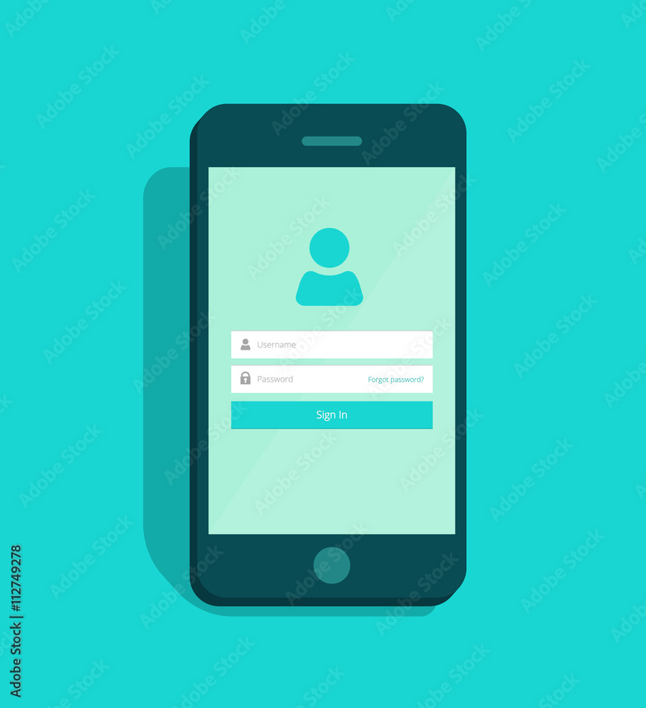 Poster mobile phone login screen user interface vector, sign in to mobile account app page
