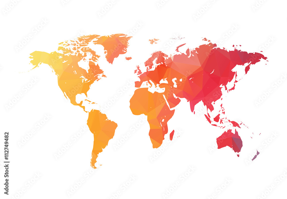Poster abstract triangular orange red colorful world map vector