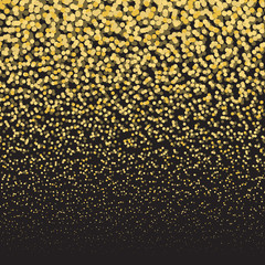Gold glitter shine texture on a black background. Golden explosion of confetti. Golden abstract particles on a dark background. Isolated Design element. Vector illustration.