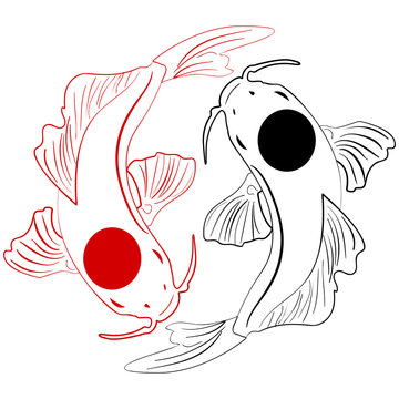 Pisces. Koi fish. Chinese carps hand drawn doodle