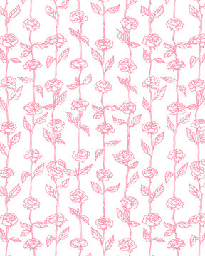 Pink Rose Flowers Pattern Isolated Background Vector.