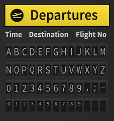 Airport arrival and departure display alphabet. Template ready to put together words and numbers. Mechanical display alphabet, airport style. 