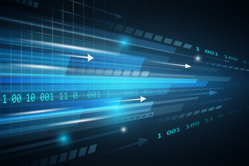 Technological vector abstract background with straight lines, glitter, arrows and number.