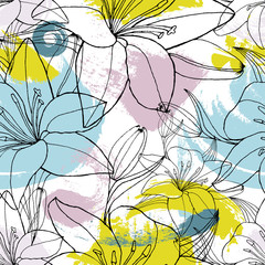 Color spots lily seamless pattern