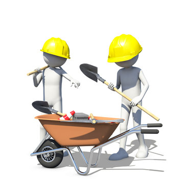 Construction worker in action, 3d rendering