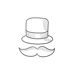 Hat and mustache sketch icon.