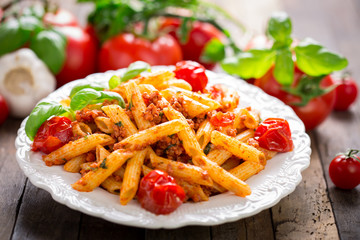 Pasta bolognese on the plate