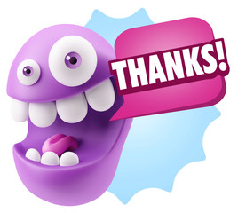 3d Rendering Smile Character Emoticon Expression saying Thanks w