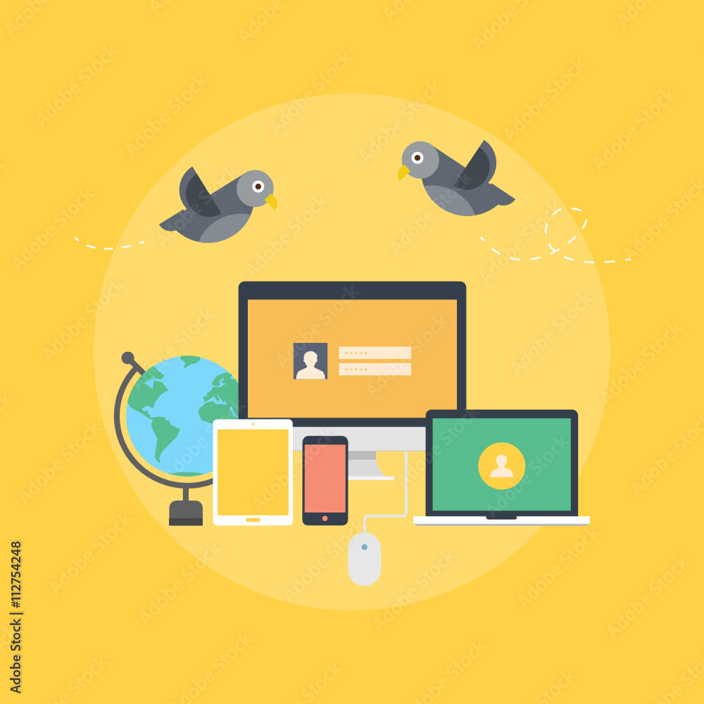 Poster set of flat design concept icons for web and mobile phone services and apps.
