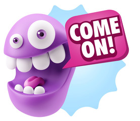 3d Illustration Laughing Character Emoji Expression saying Come
