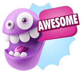 3d Rendering Smile Character Emoticon Expression saying Awesome