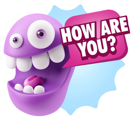 3d Rendering Smile Character Emoticon Expression saying How Are