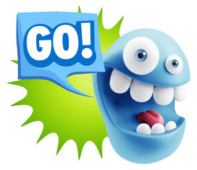 3d Rendering Smile Character Emoticon Expression saying Go with