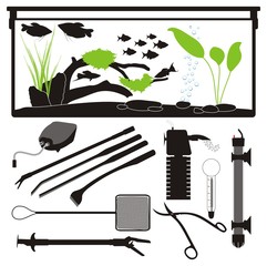 Aquarium equipment vector set