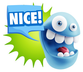 3d Rendering Smile Character Emoticon Expression saying Nice wit