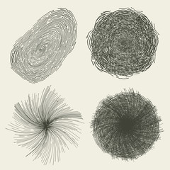 Abstract Hand Drawn Circles, Spirals And Holes Shapes