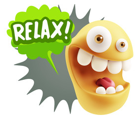 3d Rendering Smile Character Emoticon Expression saying Relax wi