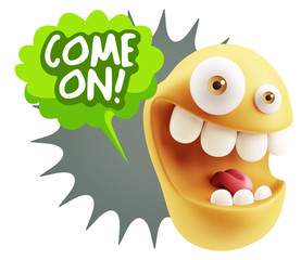 3d Illustration Laughing Character Emoji Expression saying Come