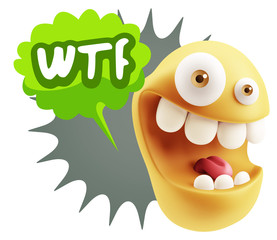 3d Rendering Smile Character Emoticon Expression saying WTF with