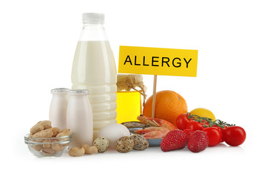 Set of allergic food isolated on white
