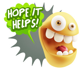 3d Illustration Laughing Character Emoji Expression saying Hope