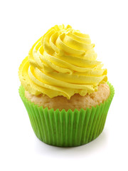 Birthday cupcake isolated on white
