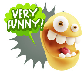 3d Rendering Smile Character Emoticon Expression saying Very Fun