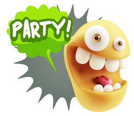 3d Rendering Smile Character Emoticon Expression saying Party wi
