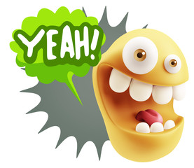 3d Illustration Laughing Character Emoji Expression saying Yeah