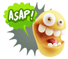 3d Illustration Laughing Character Emoji Expression saying Asap
