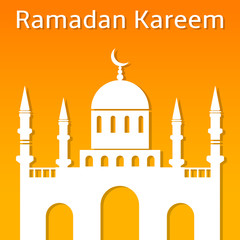 Mosque on yellow abstract background for Ramadan Kareem