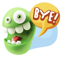 3d Illustration Laughing Character Emoji Expression saying Bye w