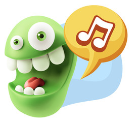 3d Rendering Smile Character Emoticon Expression saying Music No