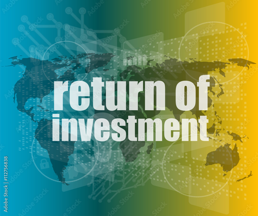 Poster business concept: words return of investment on digital background vector quotation marks with thin 