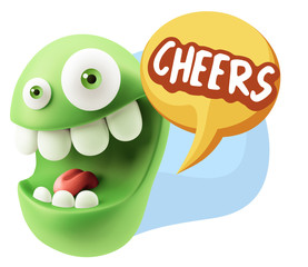 3d Rendering Smile Character Emoticon Expression saying Cheers w