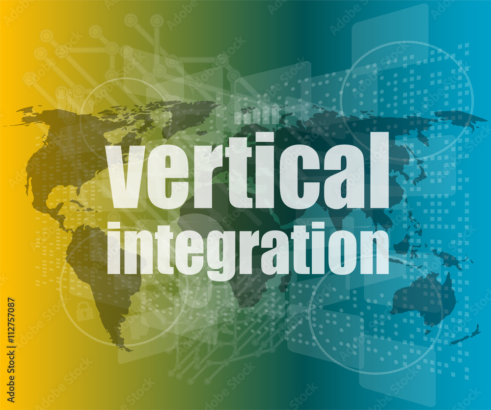 Poster business concept: words vertical integration on digital screen vector quotation marks with thin line