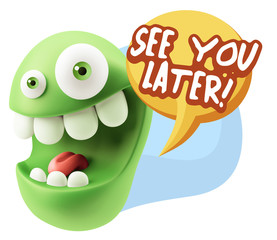 3d Illustration Laughing Character Emoji Expression saying See Y