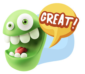 3d Illustration Laughing Character Emoji Expression saying Great