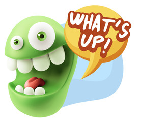 3d Rendering Smile Character Emoticon Expression saying What'S U