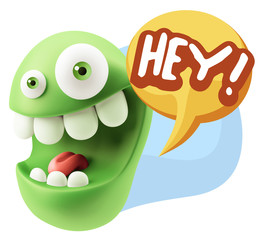 3d Illustration Laughing Character Emoji Expression saying Hey w