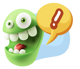 3d Rendering Smile Character Emoticon Expression saying ! with C