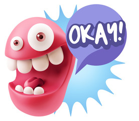 3d Illustration Laughing Character Emoji Expression saying Okay