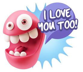 3d Illustration Laughing Character Emoji Expression saying I Lov