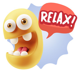 3d Rendering Smile Character Emoticon Expression saying Relax wi