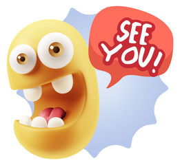 3d Rendering Smile Character Emoticon Expression saying See You