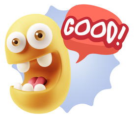 3d Illustration Laughing Character Emoji Expression saying Good