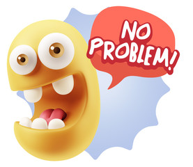 3d Rendering Smile Character Emoticon Expression saying No Probl