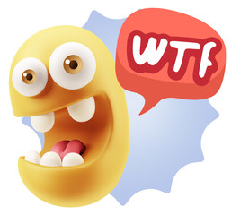 3d Rendering Smile Character Emoticon Expression saying WTF with